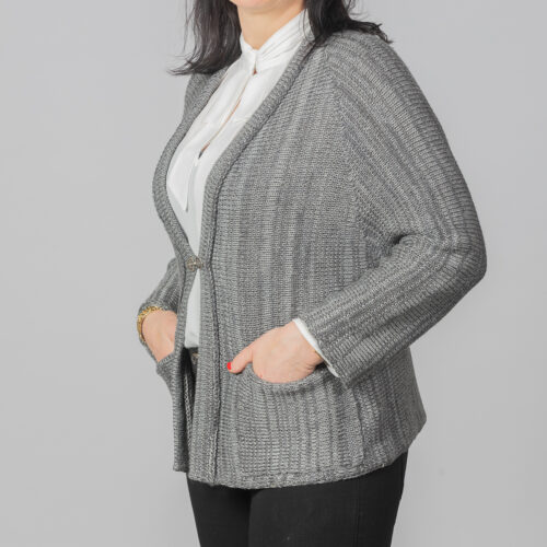 Lotte Cardigan by INESKA — side view, grey melange with pockets