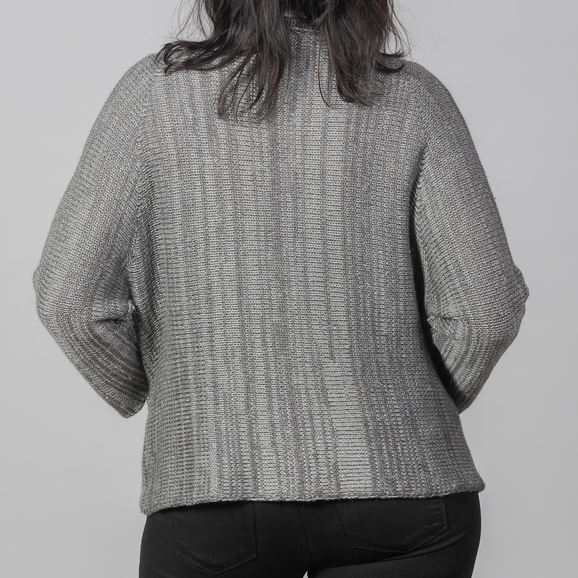 Lotte Cardigan by INESKA — back view, seamless knit in grey melange