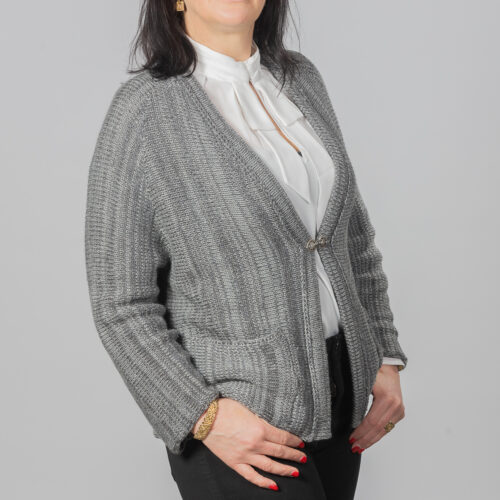 Lotte Cardigan by INESKA — side view, grey melange with pockets