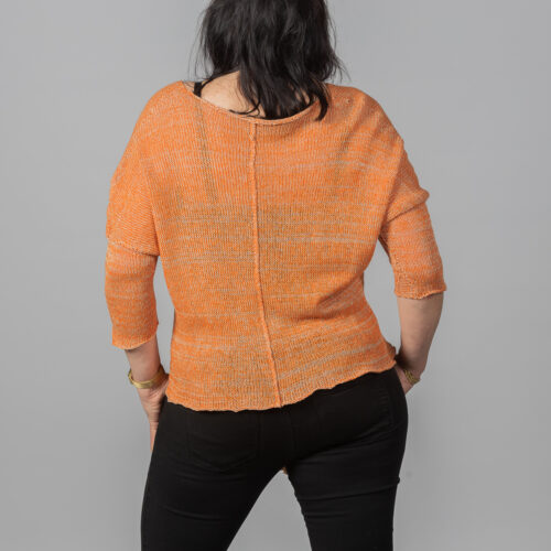 Orange linen merino pullover by INESKA — back view