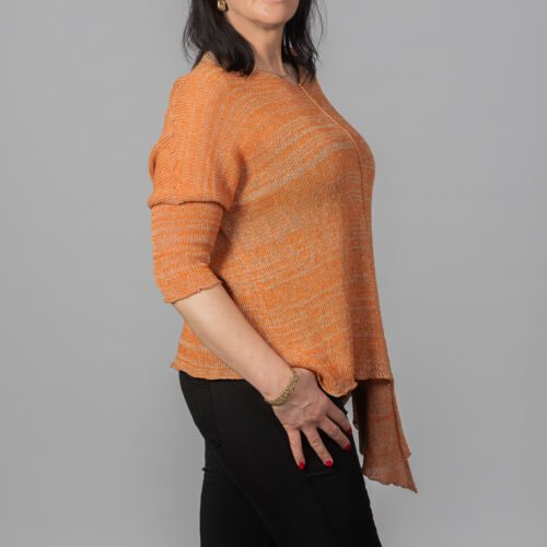 Orange linen merino pullover by INESKA — right side view