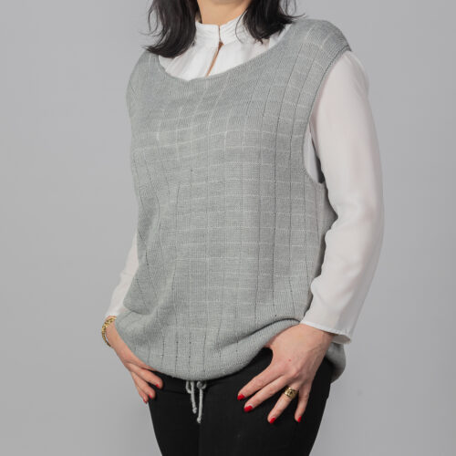 Handknitted nettle fibre gilet in light grey by INESKA — front view
