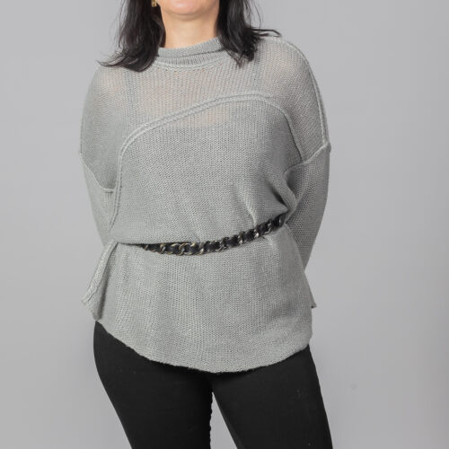 Handknitted Maria Sweater with Collar in 100% nettle fibre by INESKA — front view