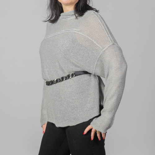 Handmade nettle fibre sweater with collar by INESKA — side view