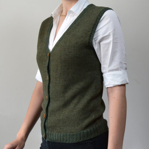 Nettle Green Vest by INESKA — side view, nettle and merino blend