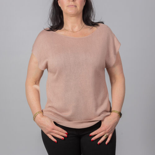 Bamboo silk knit top by INESKA — blush pink — relaxed fit — front view