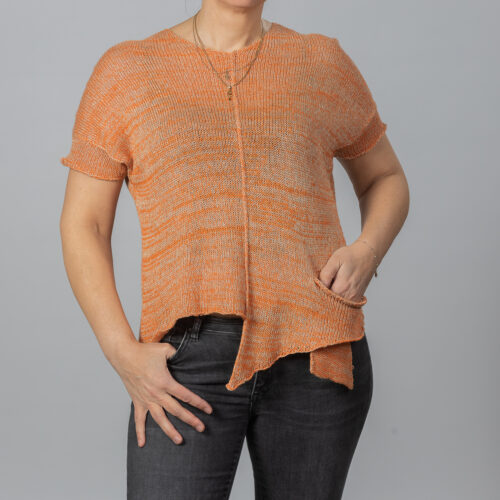 Handknitted Orange Top in linen and lambswool by INESKA — front view