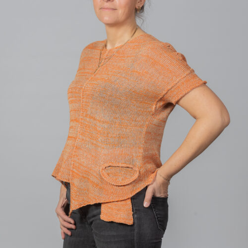 Handmade orange linen lambswool top by INESKA — side view