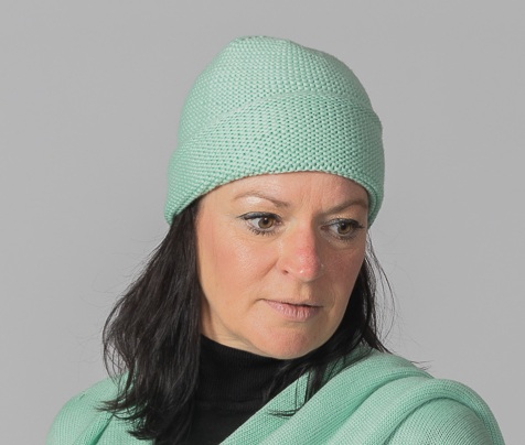 Mommy Merino Beanie by INESKA — mint green, worn on model