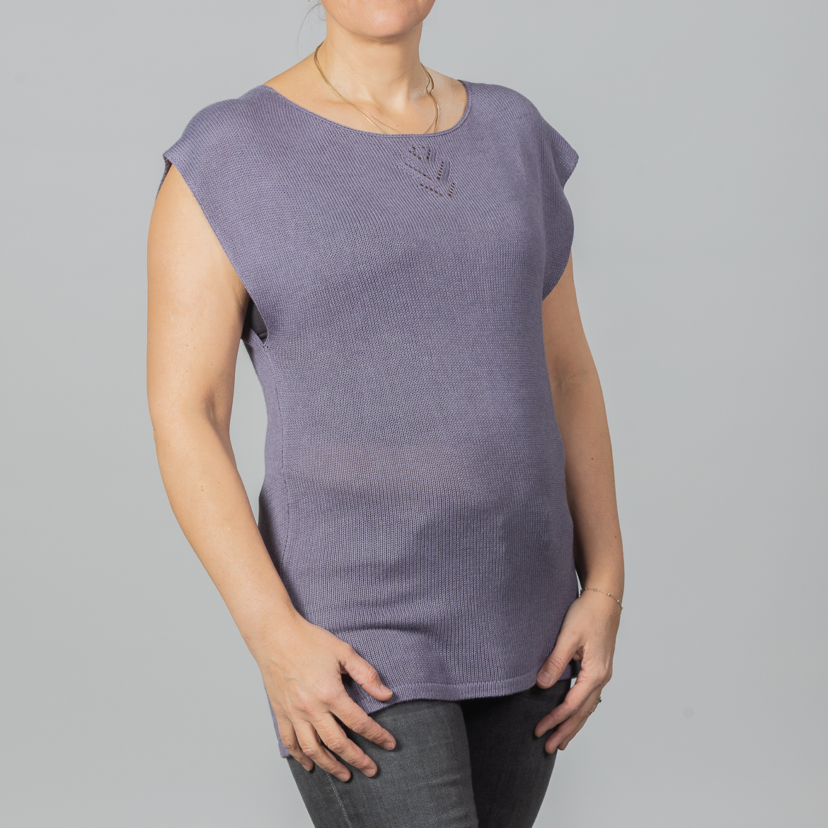 Bamboo Silk Flower Top by INESKA — front view, purple