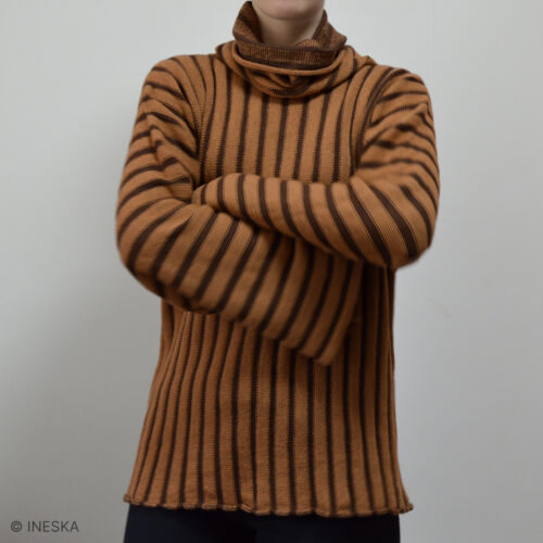 Brown beige striped handknitted sweater Carmen