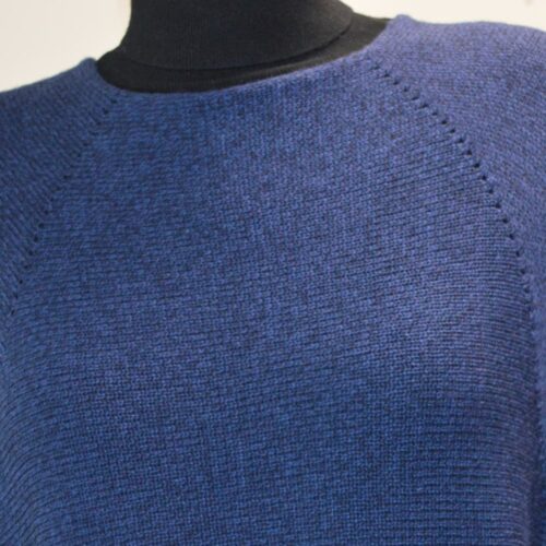 Handknitted merino wool poncho, navy blue — raglan seam detail with eyelets — Dark Night by INESKA