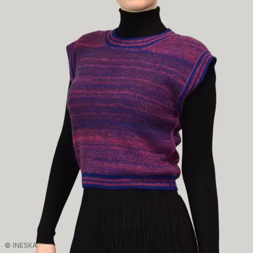 Handknitted Melodie Gilet by INESKA — reversible wool gilet front view