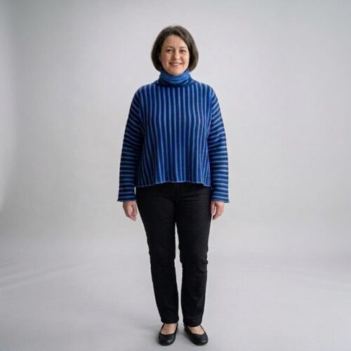 Carmen Sweater Blue by INESKA — front view on model