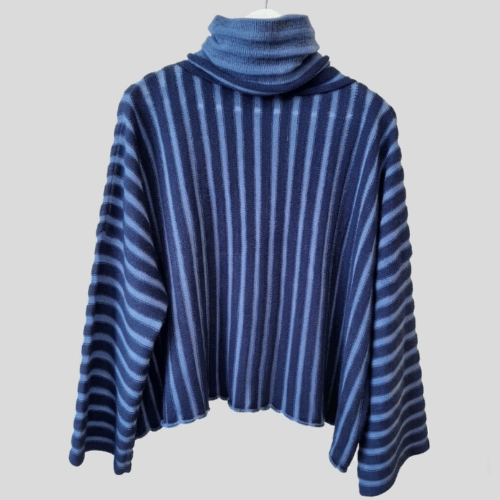 Handknitted blue striped merino wool sweater Carmen by INESKA