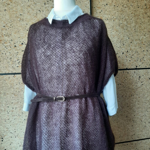 Handknitted oversized mohair tunic by INESKA — burgundy plum, front view