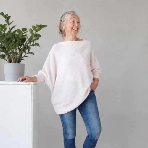 Cherry Blossom Sweater — handknitted bouclé in baby yak and merino wool — INESKA