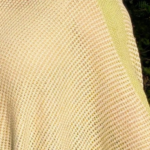 airy mulberry silk poncho top knit texture in lime green and cream by INESKA