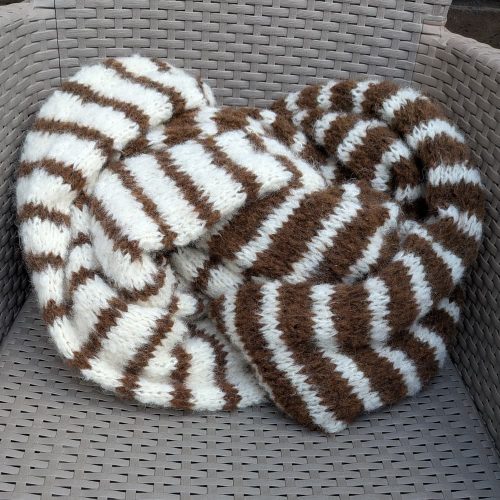 soft brown and cream striped alpaca scarf set by INESKA — two reversible handknit scarves