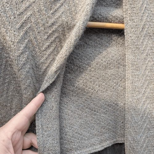 Close-up of herringbone knit texture in a handmade mohair merino cashmere scarf by INESKA