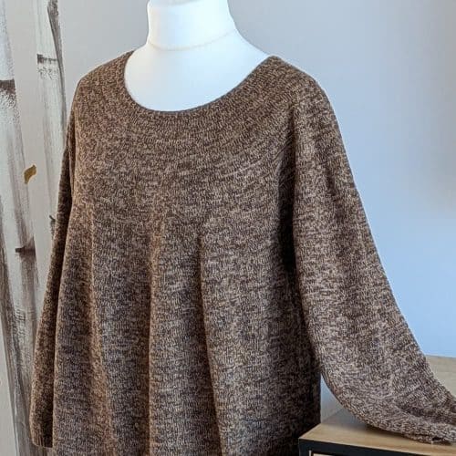 hand knitted merino tunic neckline detail in brown melange, by INESKA